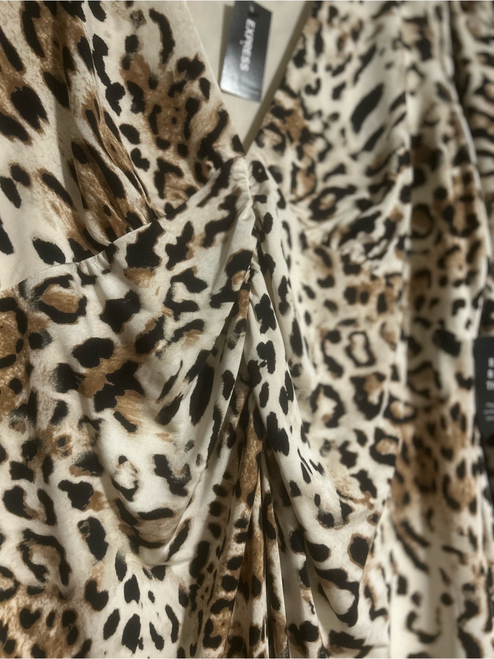 Express Leopard Print Wrap Midi Dress in Cream and Brown - Picture 4 of 7